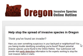 Oregon Invasive Hotline website